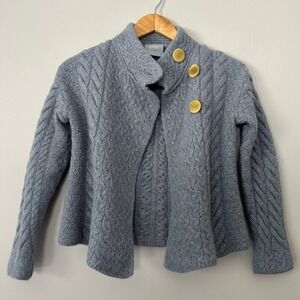 Aran Woollen Mills Cardigan Womens Small Blue Merino Wool Cable Knit Ireland